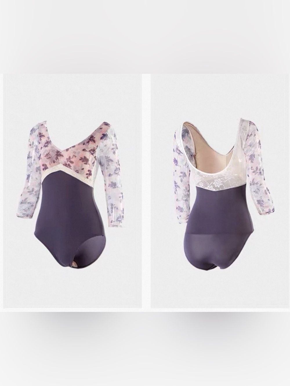 Floral Mesh Bodice Purple Ballet BodySuit
